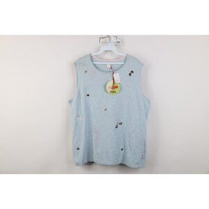 Deadstock Vintage 90s Womens 2X Christmas Mitten Beanie Knit Sweater Vest Blue